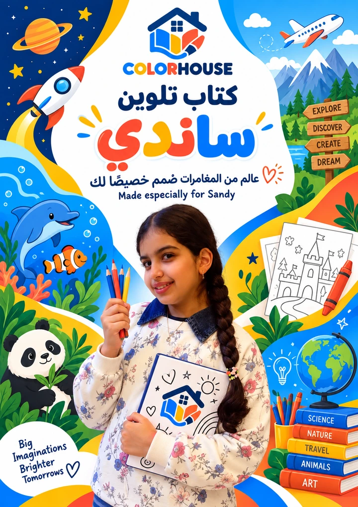 غلاف كتاب تلوين ساندي المخصص بالاسم والصورة